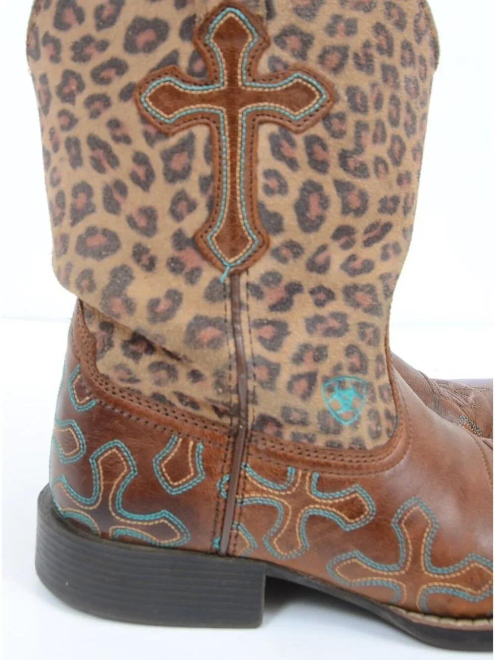 Ariat Children's Size 3 Crossroads Leopard Print Suede Leather Cowgirl Riding Bo